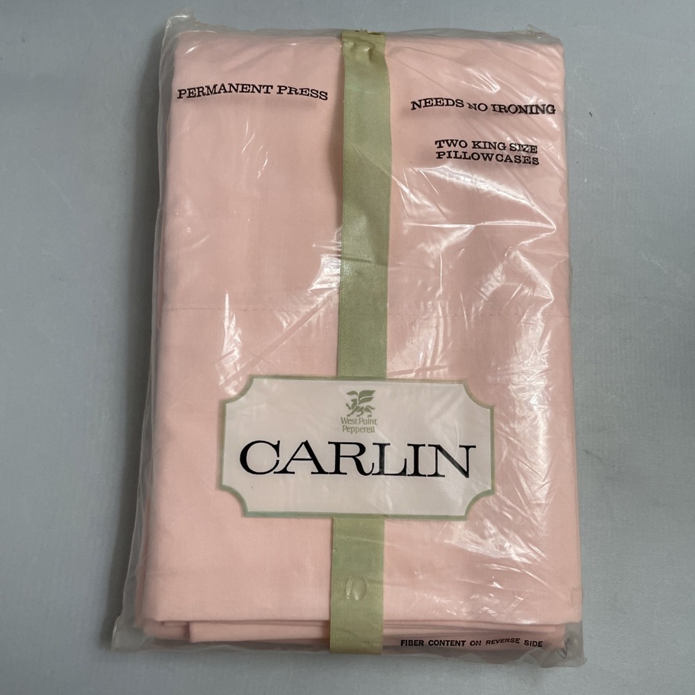 Vintage Carlin King Pair Pillowcase Pink No Iron Dacron Cotton Blend NOS USA